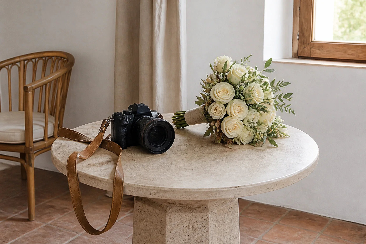 Appareil photo et accessoires de reportage de mariage — illustration générée par IA
