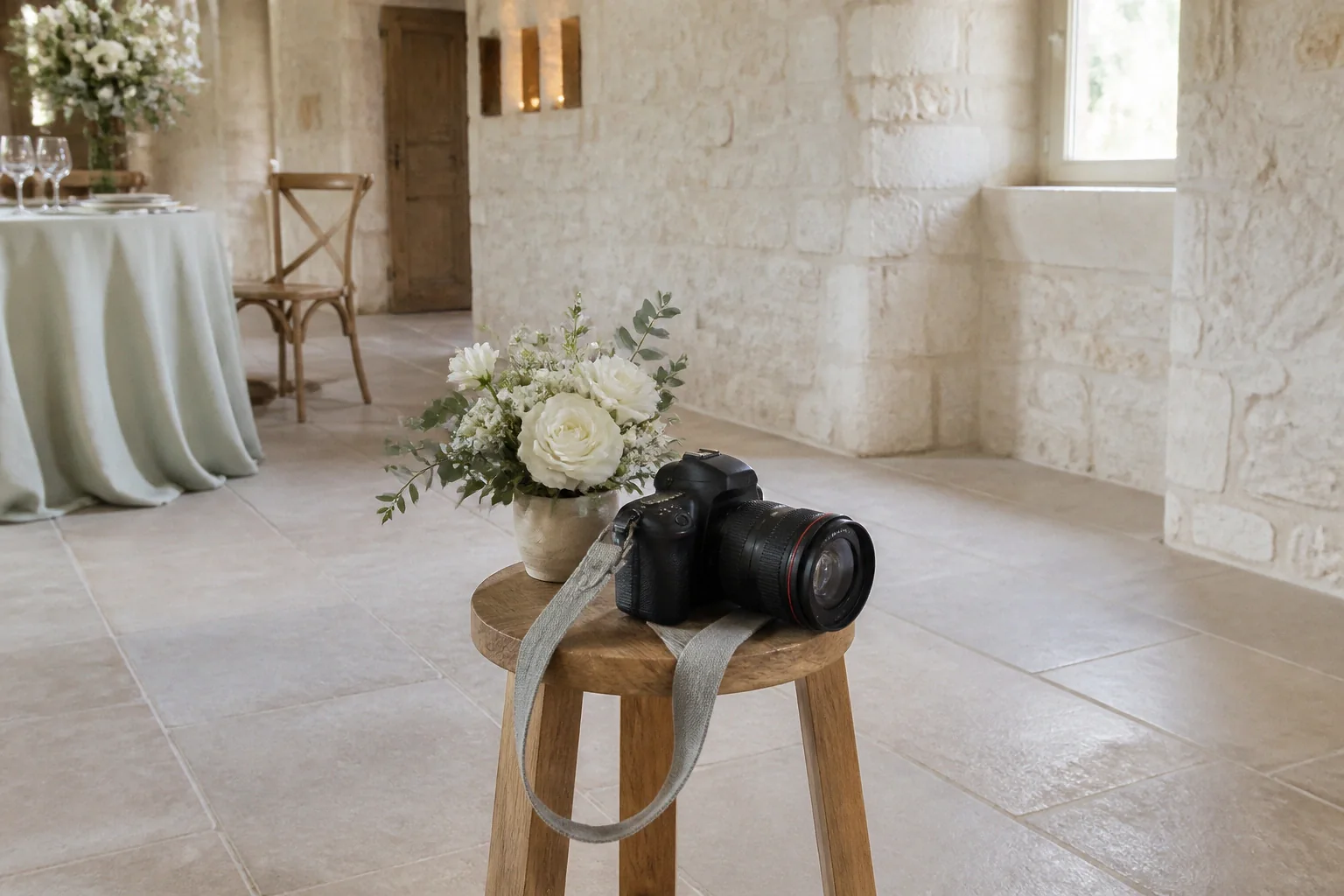 Appareil photo et accessoires de reportage de mariage — illustration générée par IA
