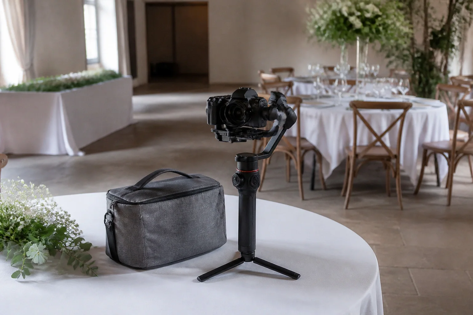 Matériel de tournage pour un film de mariage — illustration générée par IA