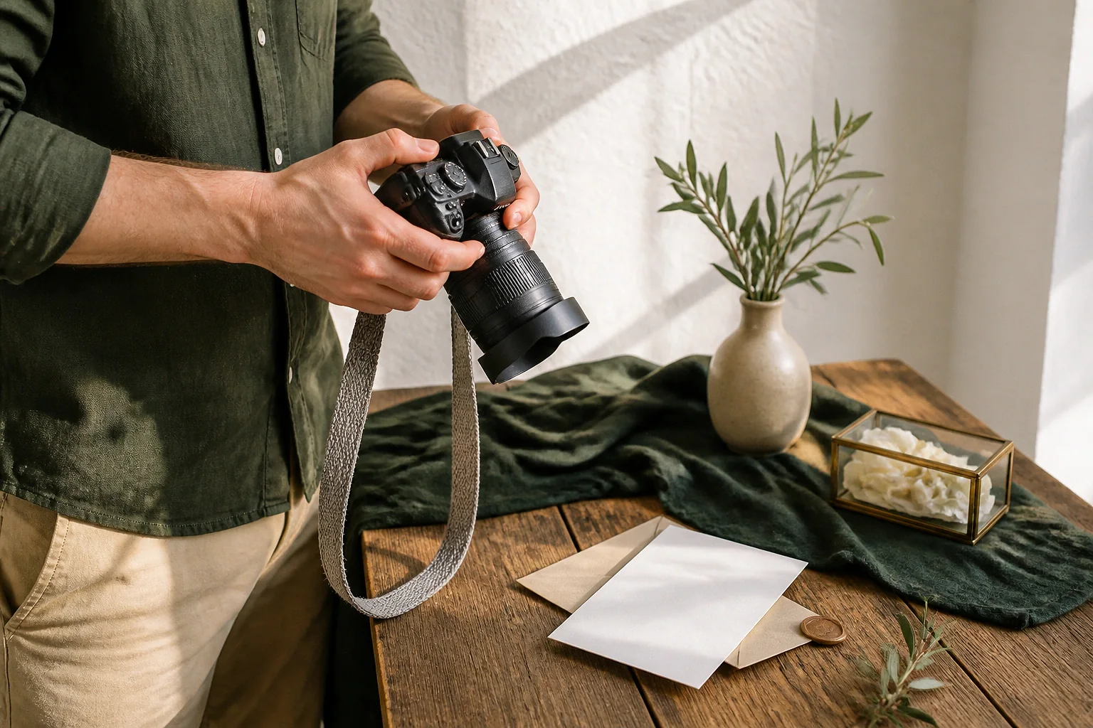 Appareil photo et accessoires de reportage de mariage — illustration générée par IA
