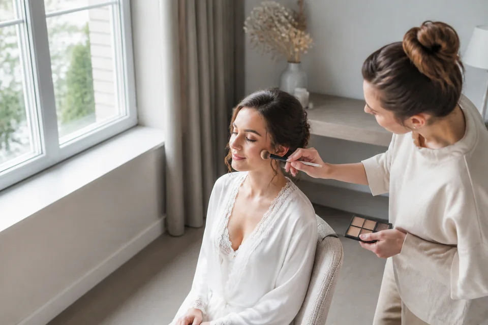Préparation d’un maquillage de mariage — illustration générée par IA