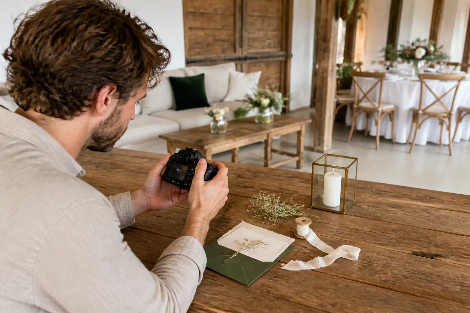 Appareil photo et accessoires de reportage de mariage — illustration générée par IA