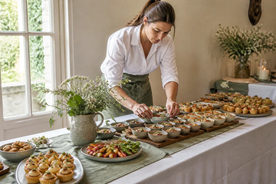 Préparations salées pour un cocktail de mariage — illustration générée par IA