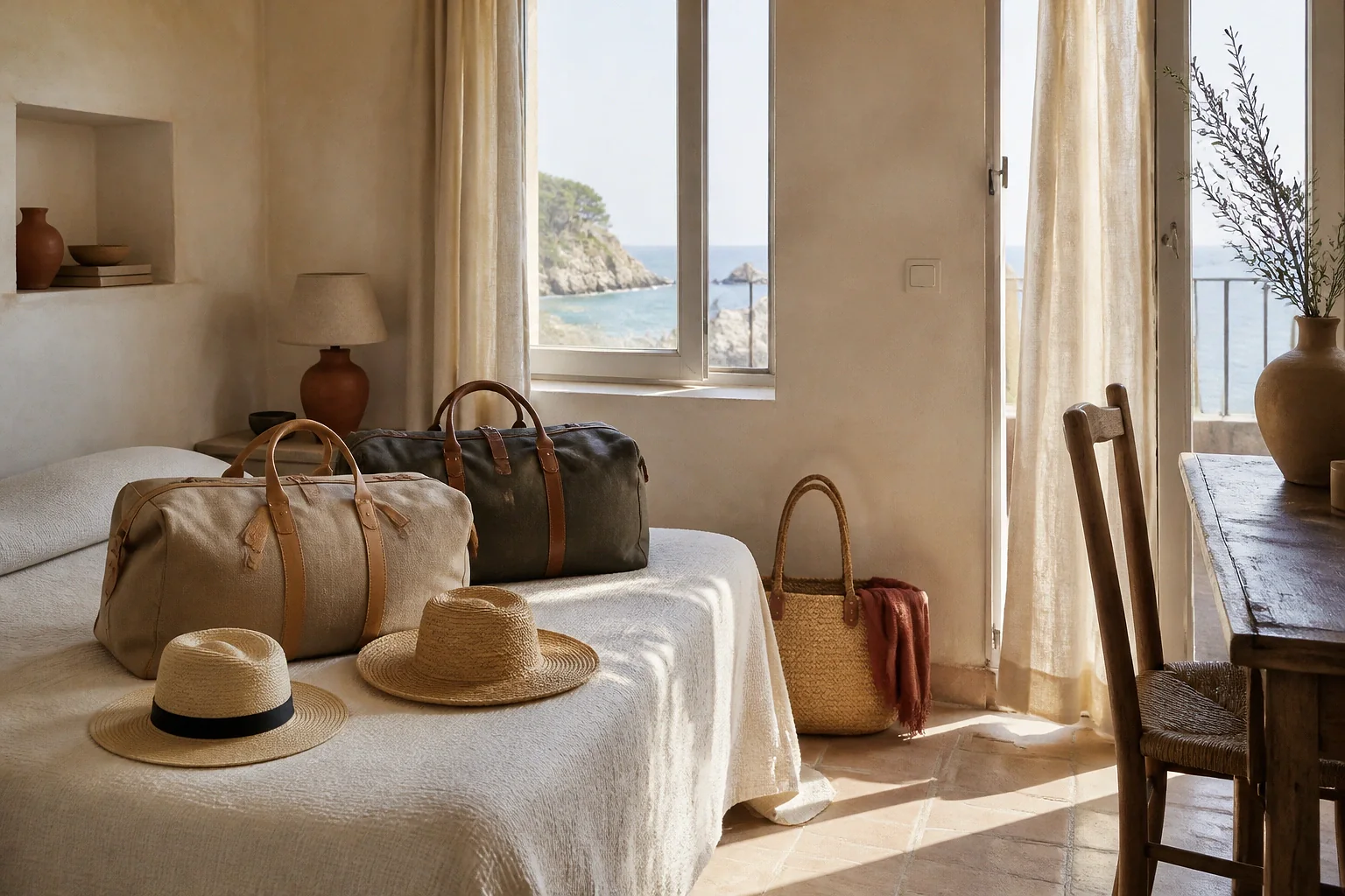 Bagages et hébergement pour un voyage de noces — illustration générée par IA