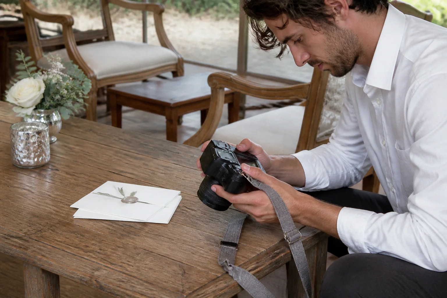 Appareil photo et accessoires de reportage de mariage — illustration générée par IA