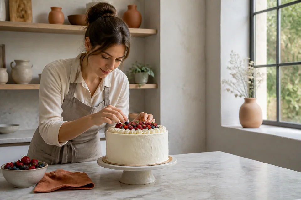 Gâteau de mariage préparé dans un atelier — illustration générée par IA