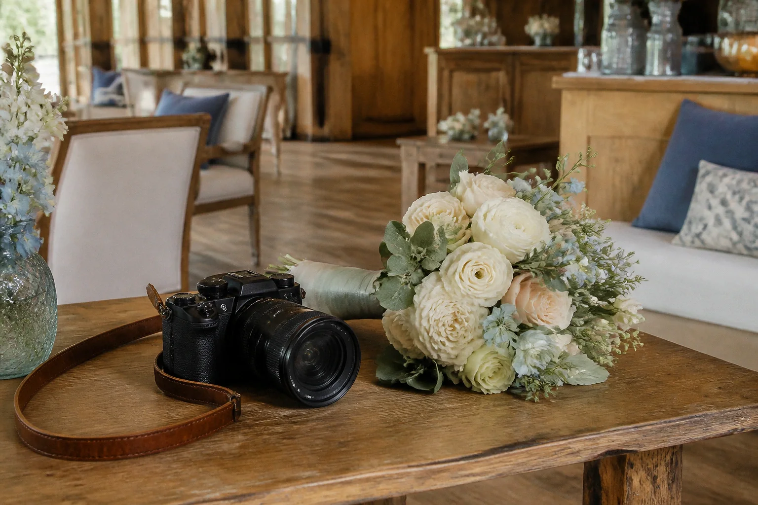 Appareil photo et accessoires de reportage de mariage — illustration générée par IA