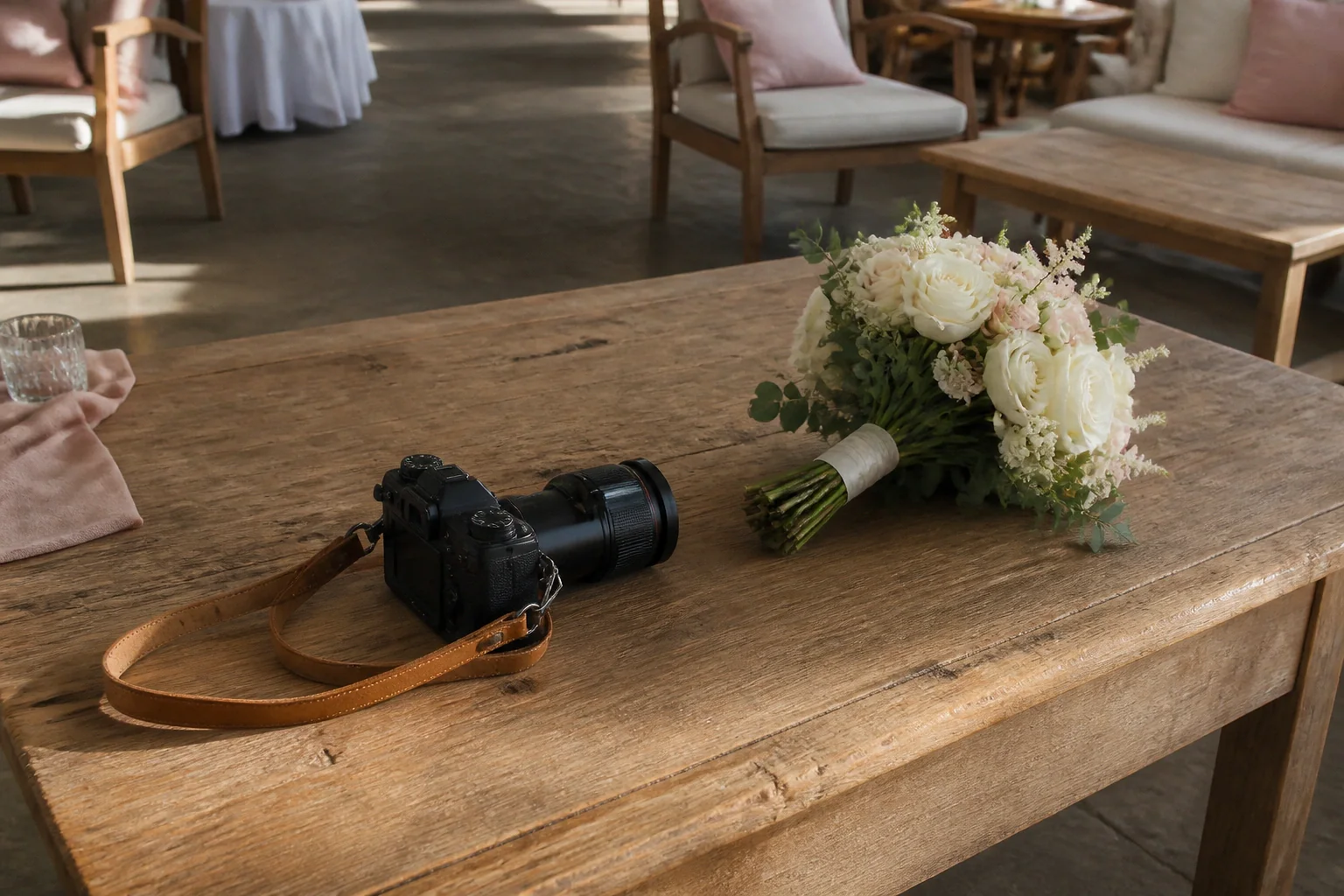 Appareil photo et accessoires de reportage de mariage — illustration générée par IA
