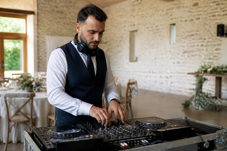 Préparation musicale d’une soirée de mariage — illustration générée par IA