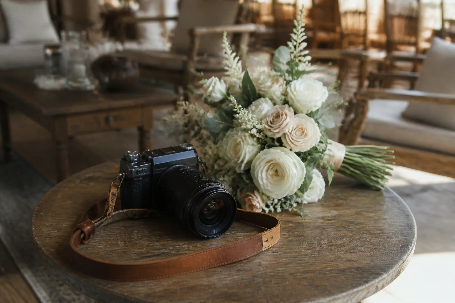 Appareil photo et accessoires de reportage de mariage — illustration générée par IA