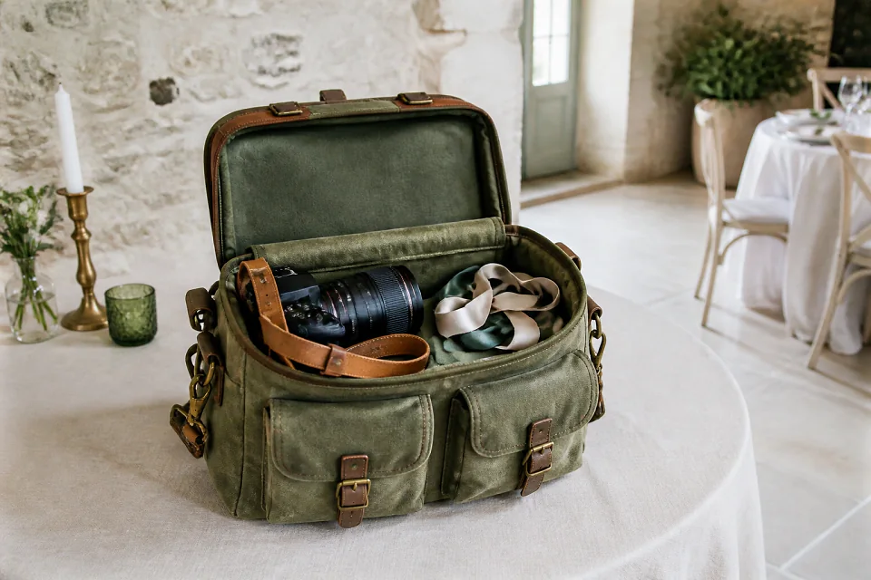 Appareil photo et accessoires de reportage de mariage — illustration générée par IA