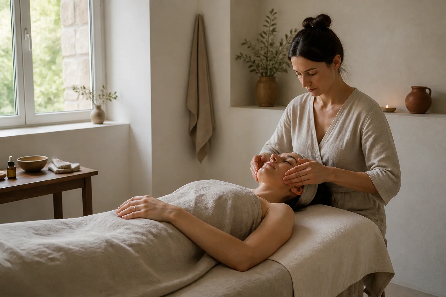 Préparation de soins esthétiques avant un mariage — illustration générée par IA
