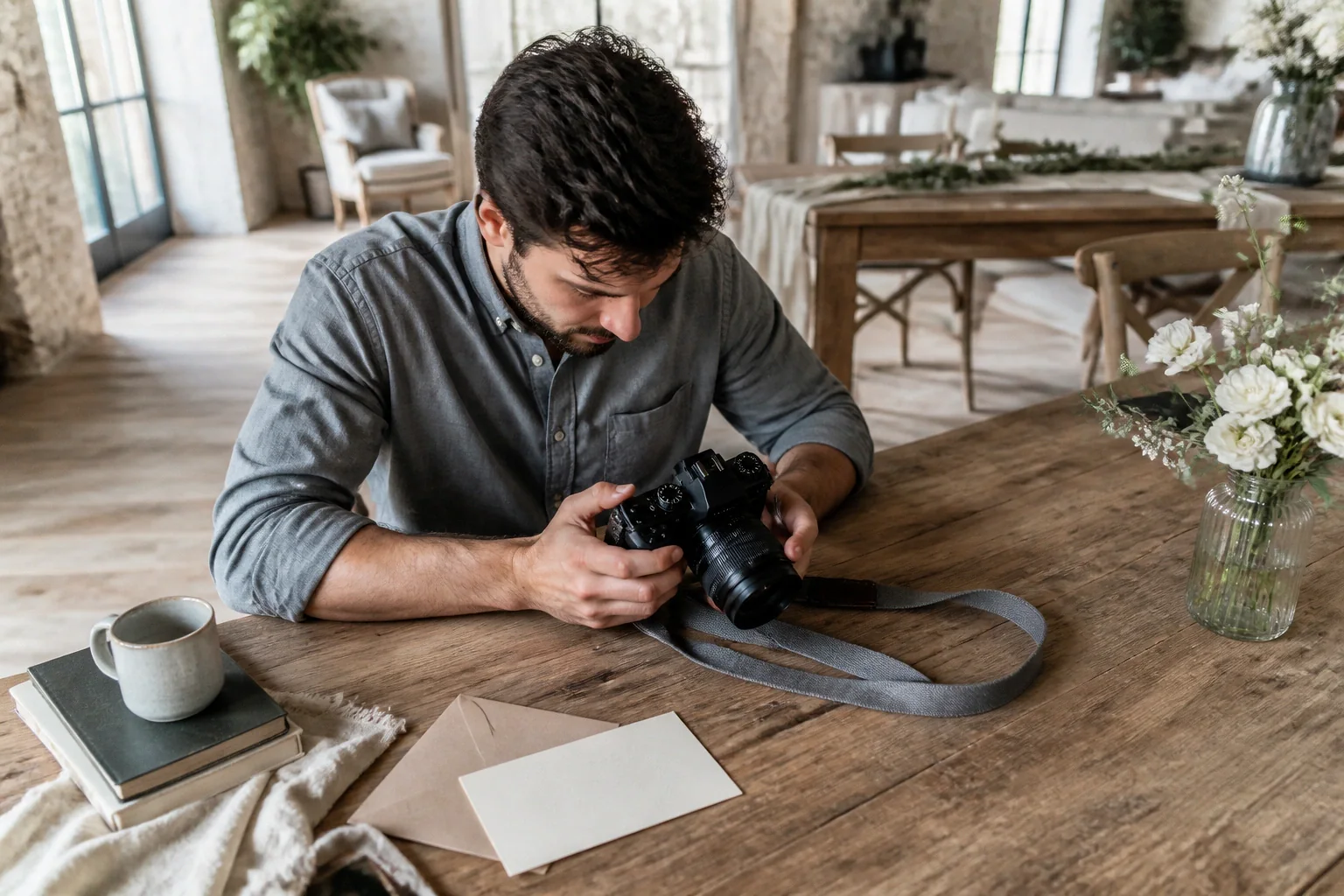 Appareil photo et accessoires de reportage de mariage — illustration générée par IA