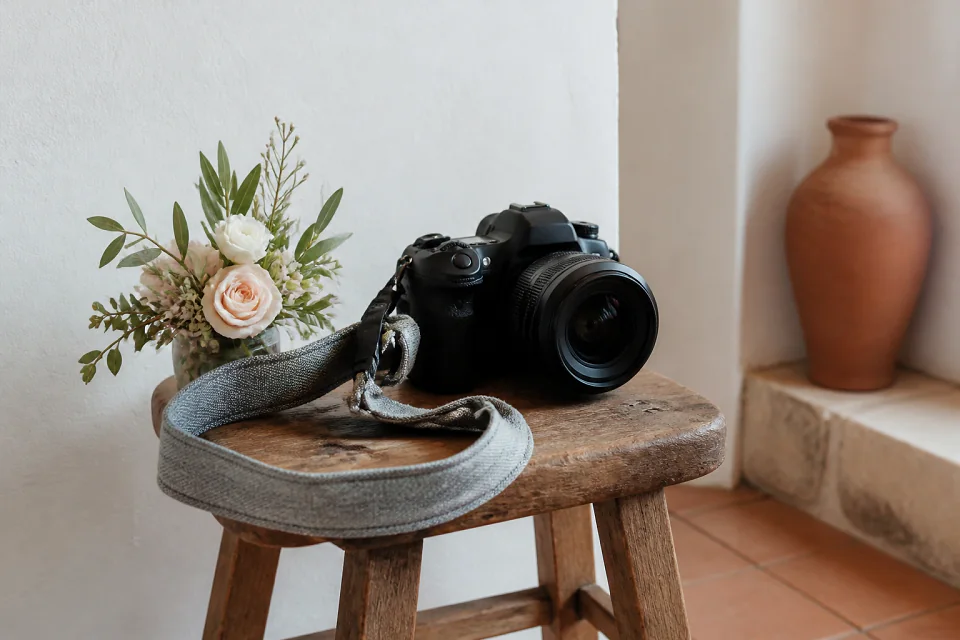 Appareil photo et accessoires de reportage de mariage — illustration générée par IA