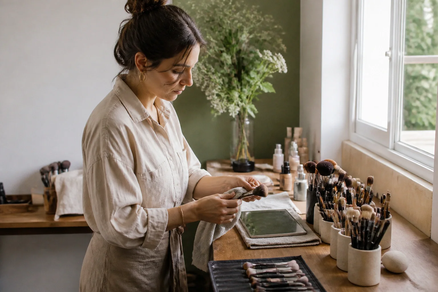Préparation d’un maquillage de mariage — illustration générée par IA