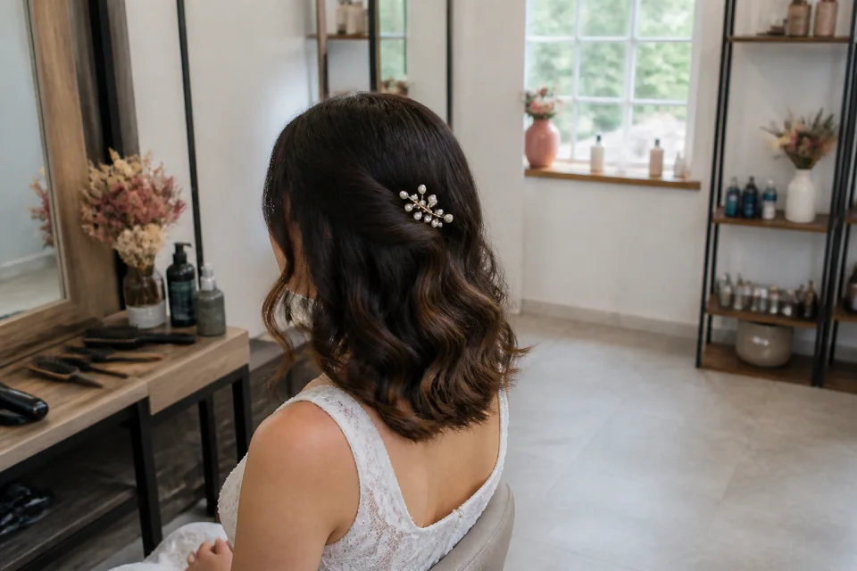 Coiffure de cérémonie vue pendant la préparation — illustration générée par IA
