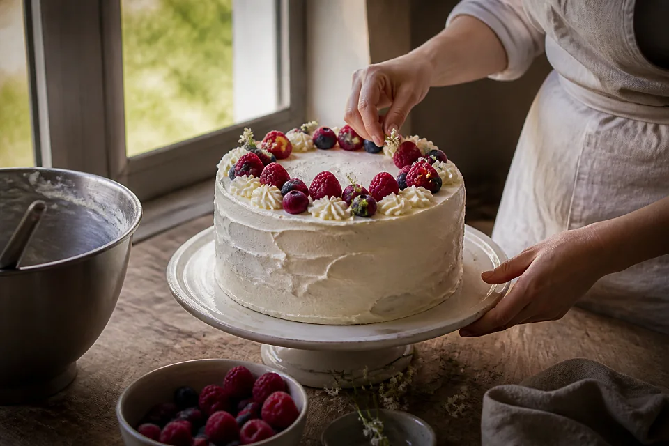 Gâteau de mariage préparé dans un atelier — illustration générée par IA
