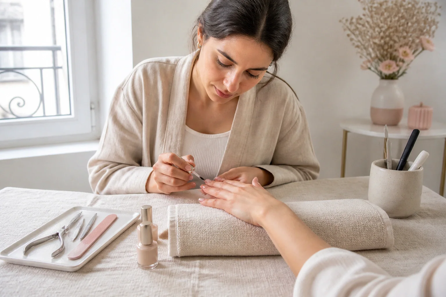Préparation de soins esthétiques avant un mariage — illustration générée par IA