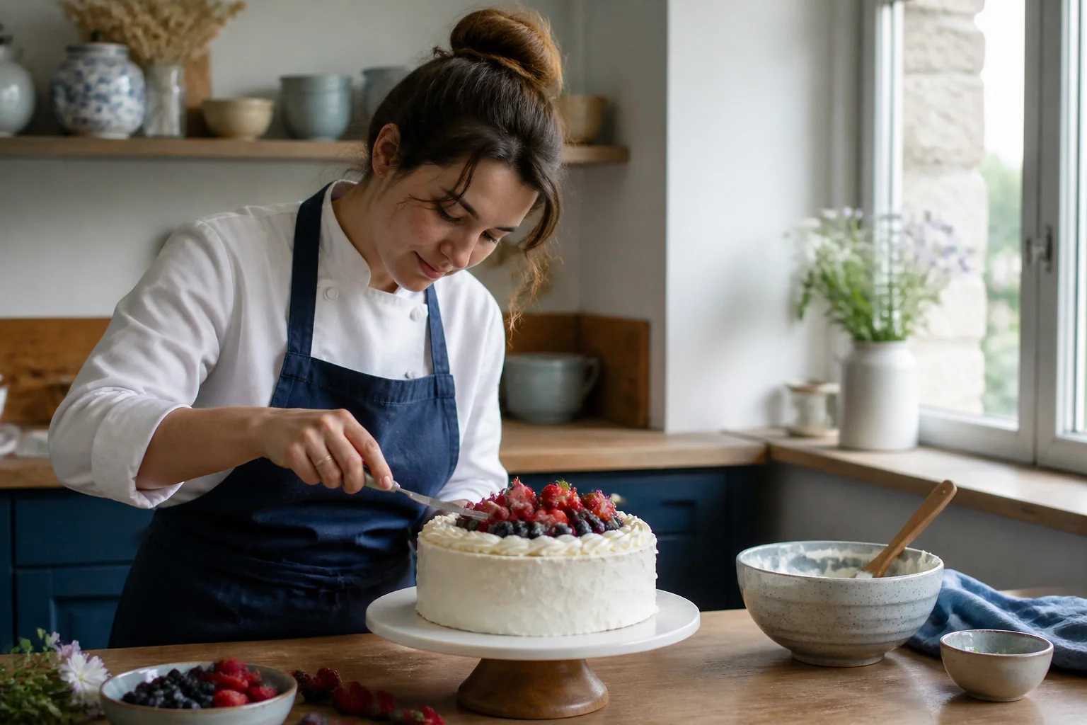 Gâteau de mariage préparé dans un atelier — illustration générée par IA