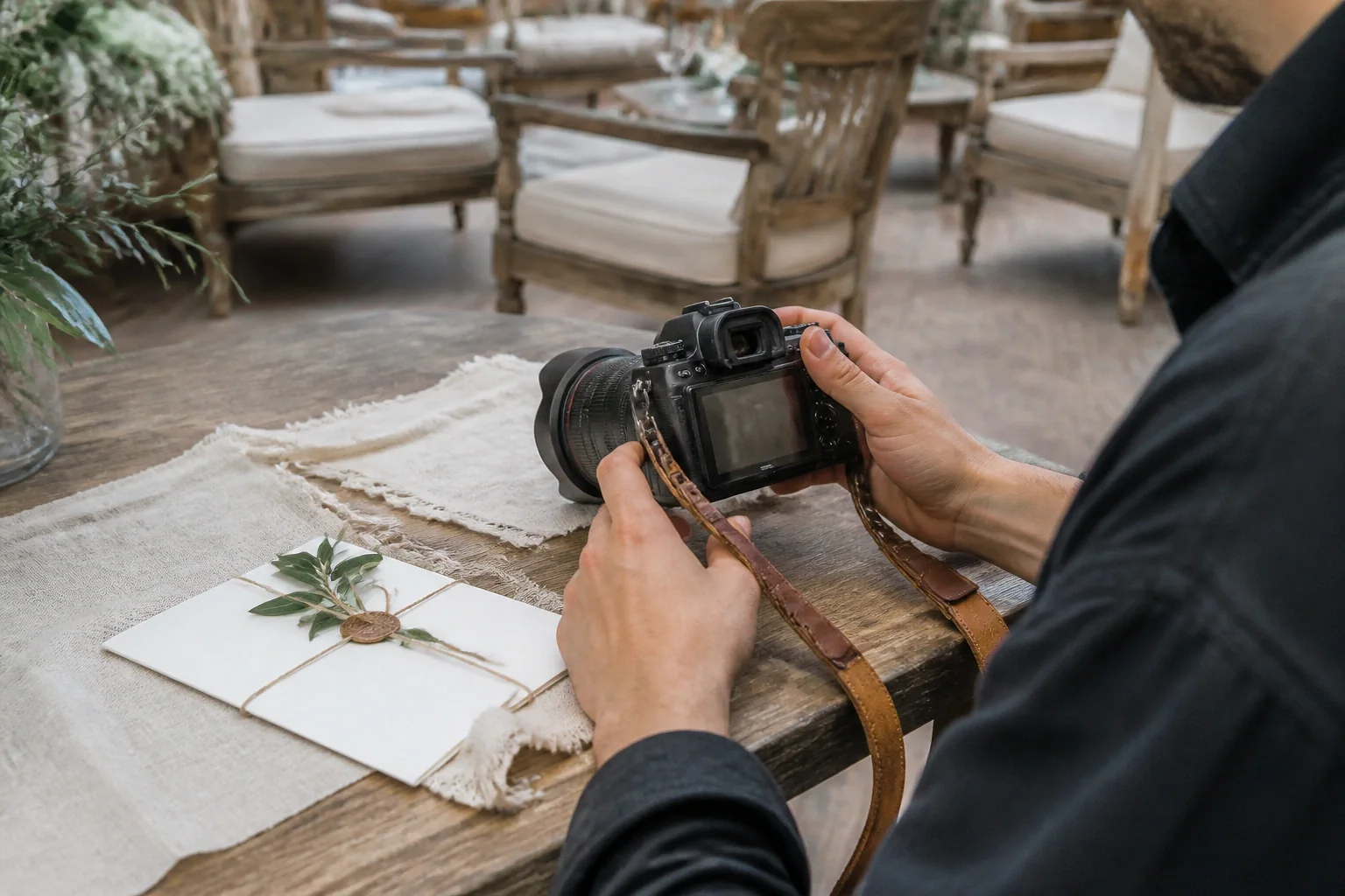 Appareil photo et accessoires de reportage de mariage — illustration générée par IA