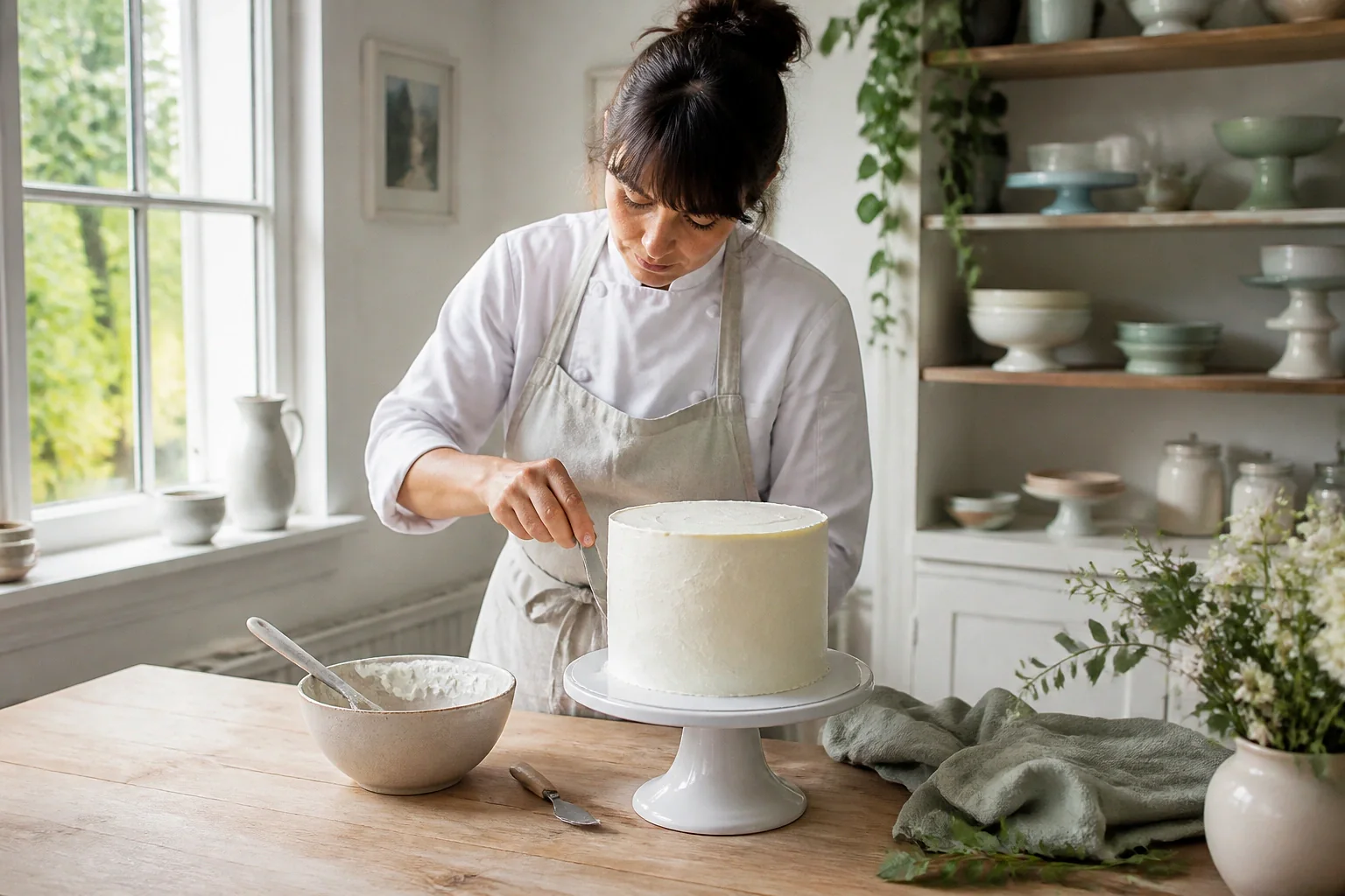 Gâteau de mariage préparé dans un atelier — illustration générée par IA