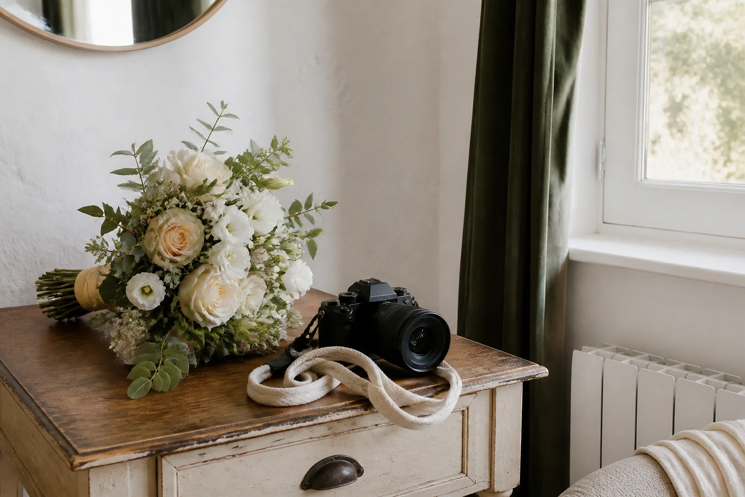 Appareil photo et accessoires de reportage de mariage — illustration générée par IA