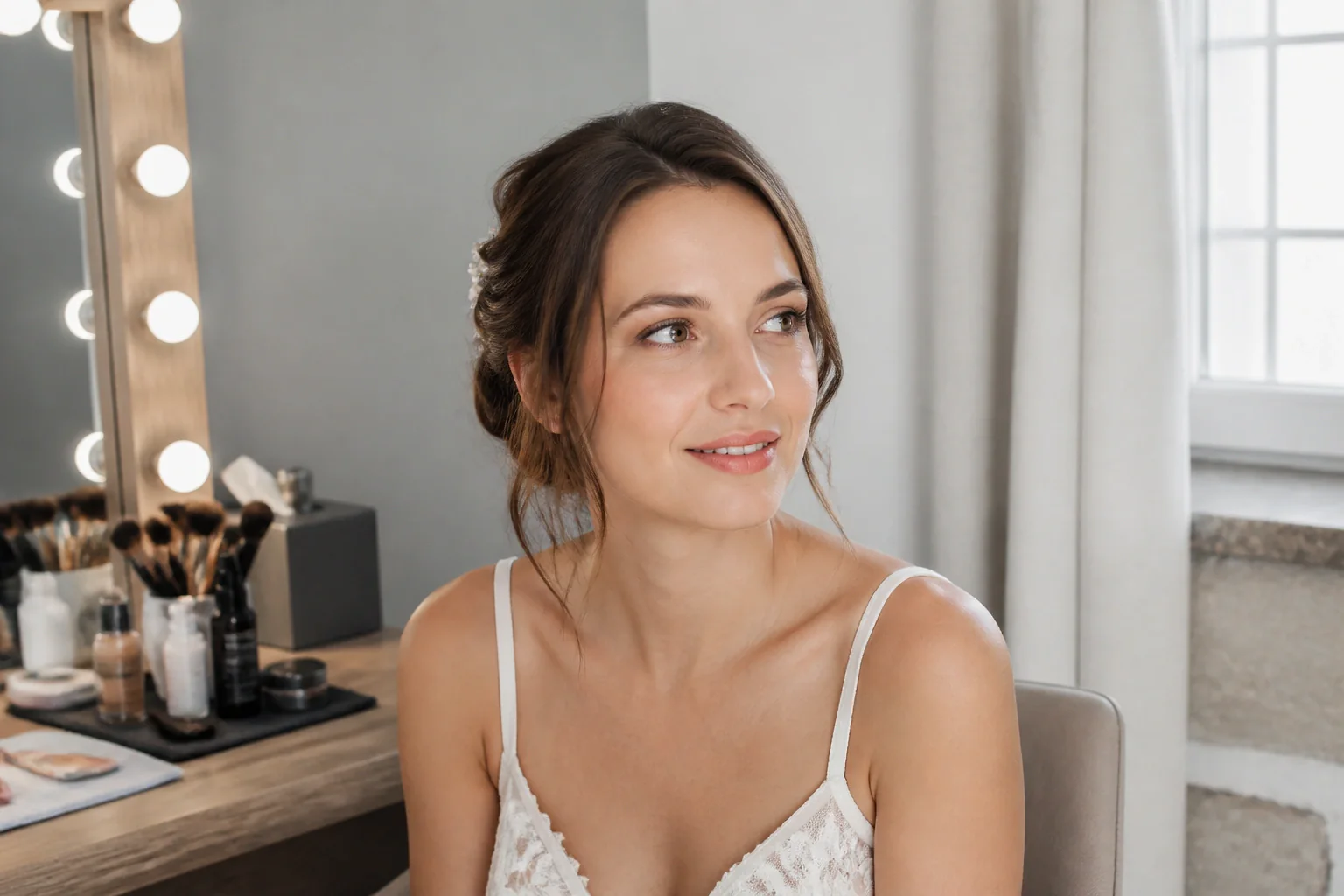 Préparation d’un maquillage de mariage — illustration générée par IA