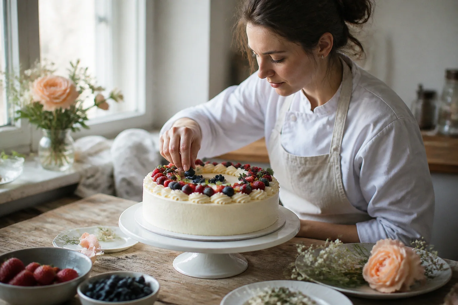 Gâteau de mariage préparé dans un atelier — illustration générée par IA