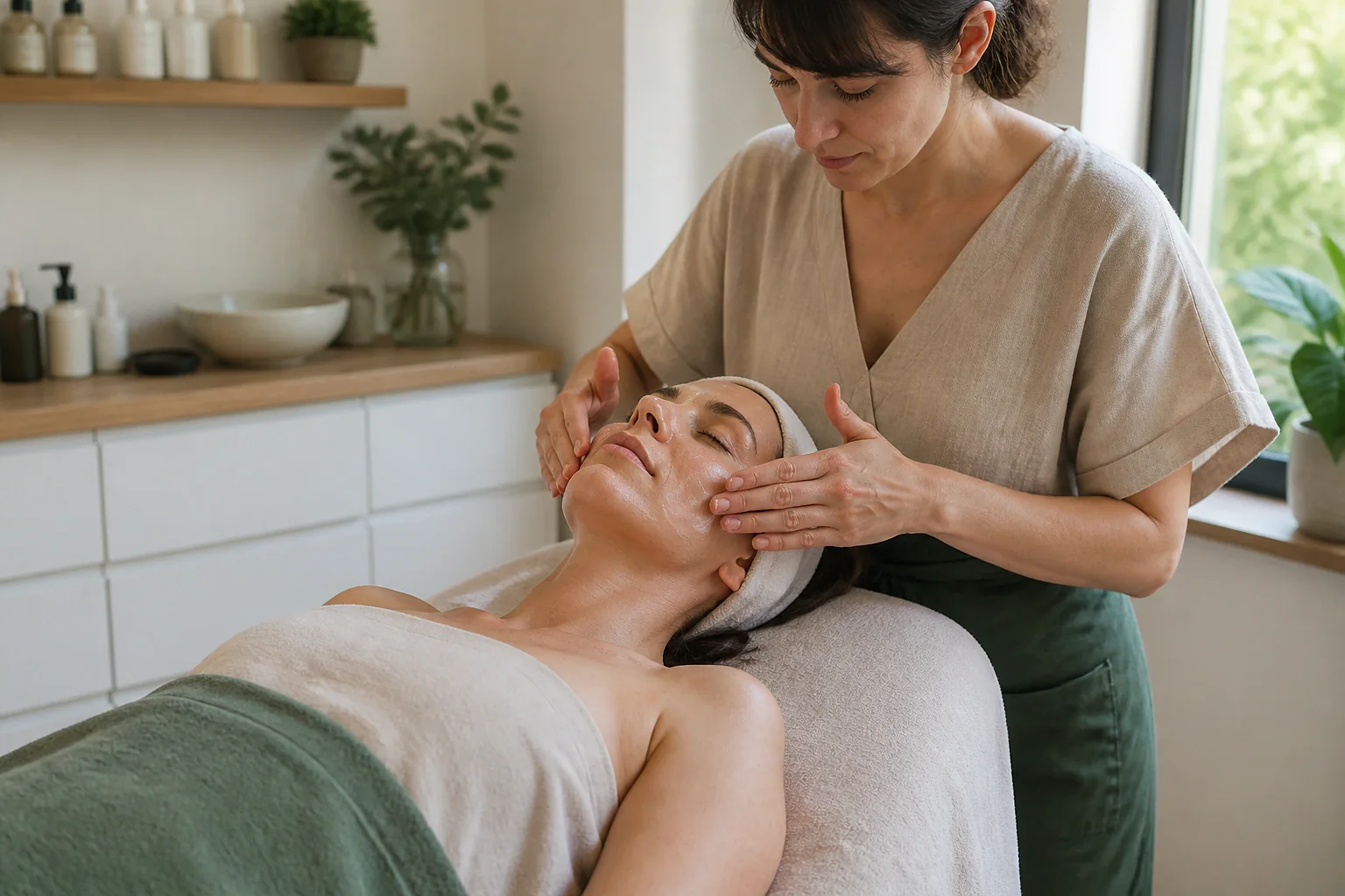 Préparation de soins esthétiques avant un mariage — illustration générée par IA