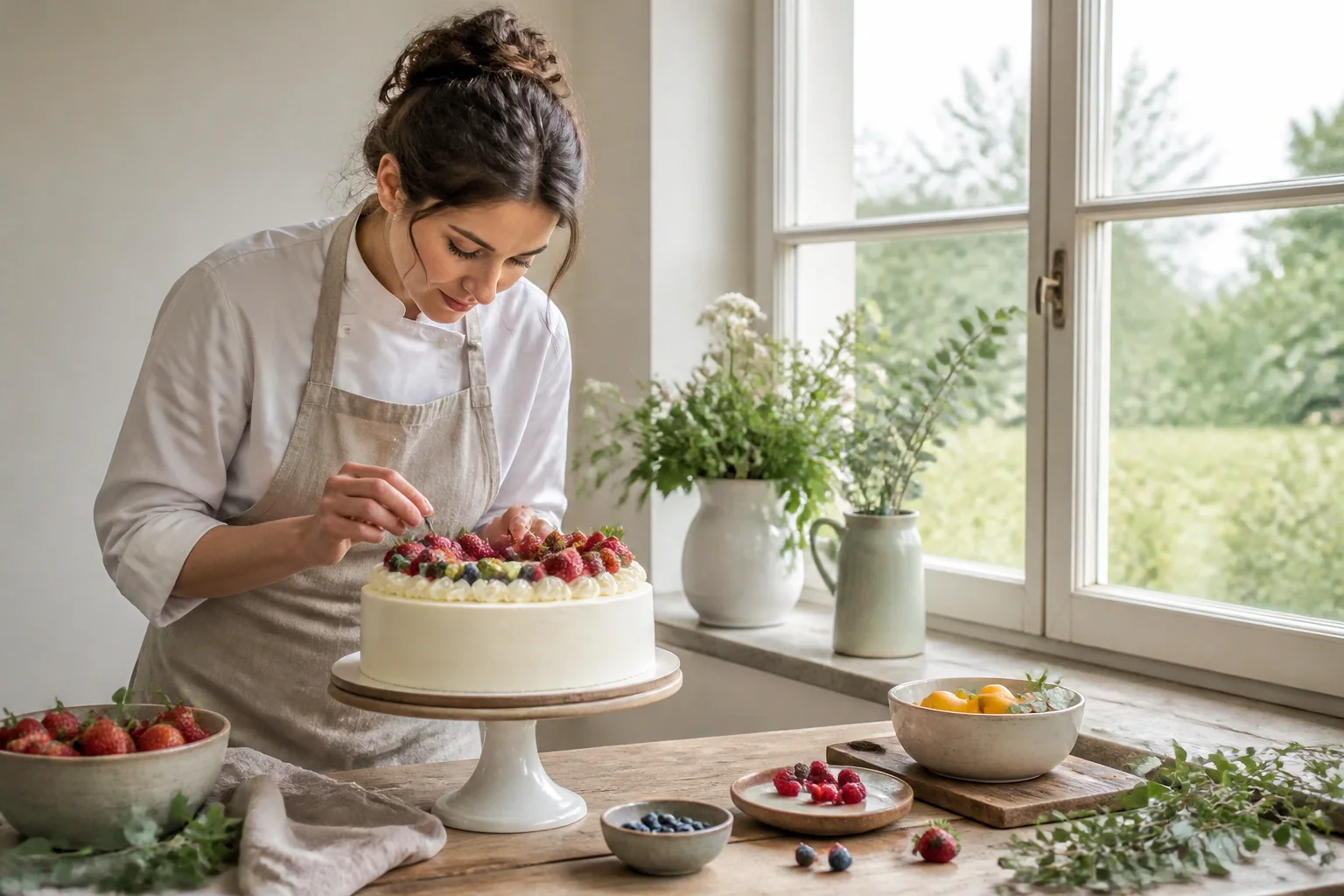 Gâteau de mariage préparé dans un atelier — illustration générée par IA