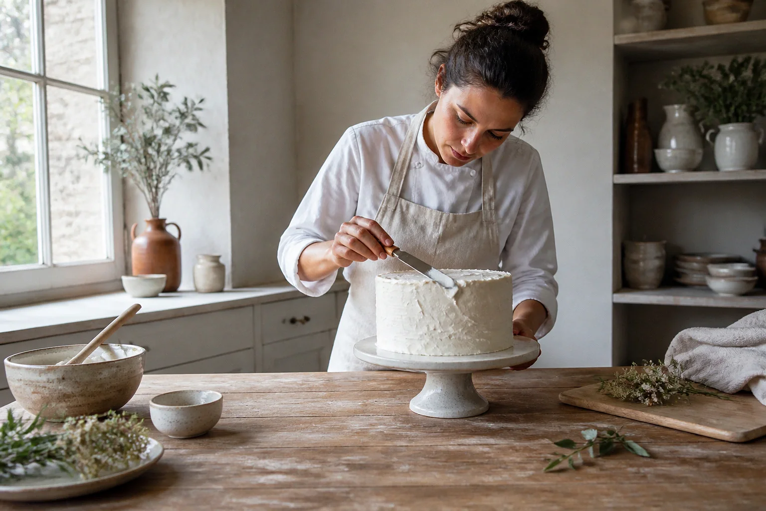 Gâteau de mariage préparé dans un atelier — illustration générée par IA