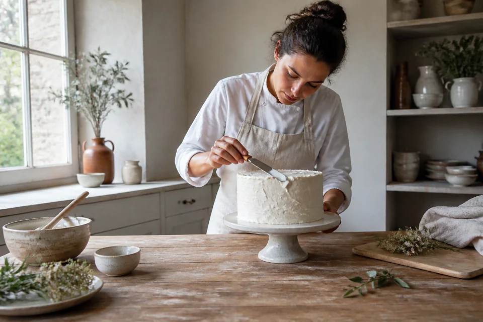 Gâteau de mariage préparé dans un atelier — illustration générée par IA