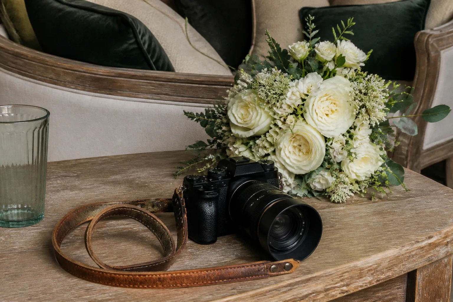 Appareil photo et accessoires de reportage de mariage — illustration générée par IA
