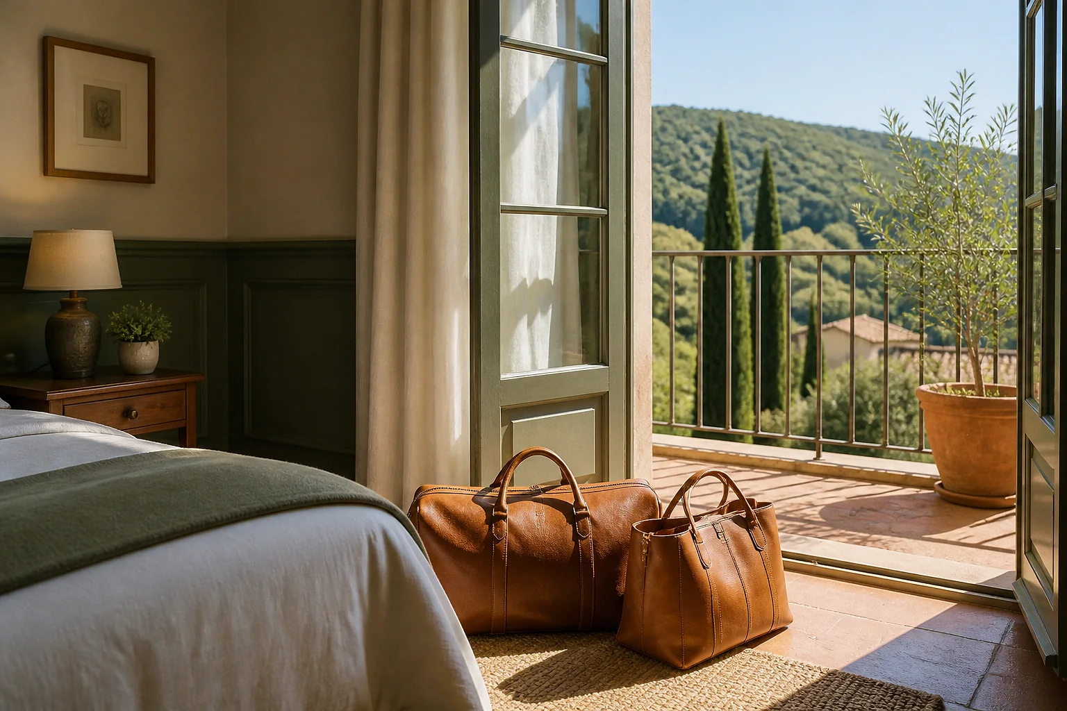 Bagages et hébergement pour un voyage de noces — illustration générée par IA