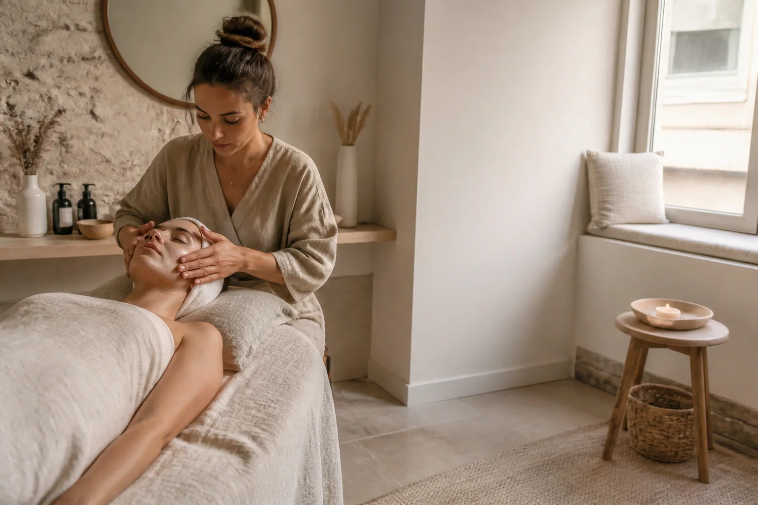 Préparation de soins esthétiques avant un mariage — illustration générée par IA