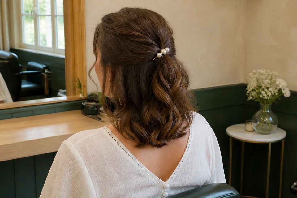 Coiffure de cérémonie vue pendant la préparation — illustration générée par IA