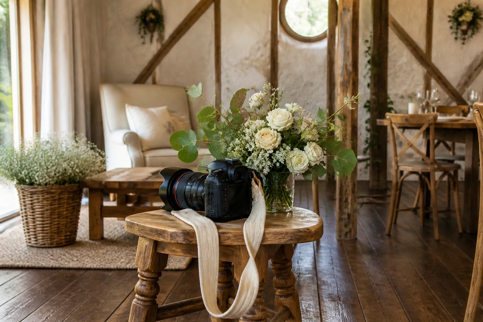 Appareil photo et accessoires de reportage de mariage — illustration générée par IA