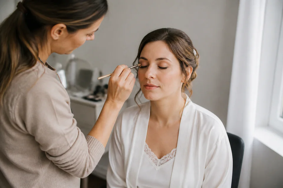 Préparation d’un maquillage de mariage — illustration générée par IA