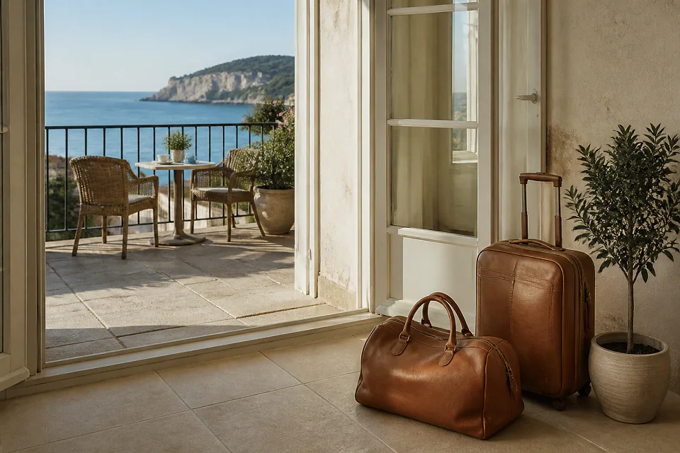 Bagages et hébergement pour un voyage de noces — illustration générée par IA