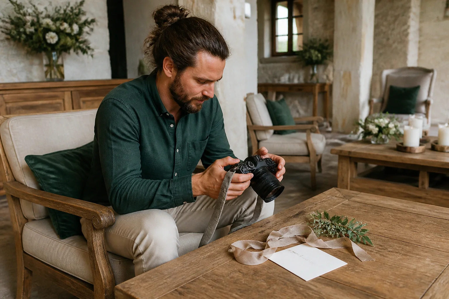 Appareil photo et accessoires de reportage de mariage — illustration générée par IA