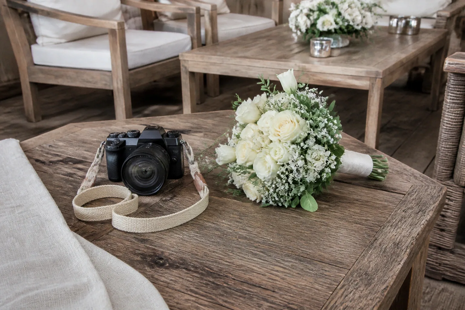 Appareil photo et accessoires de reportage de mariage — illustration générée par IA