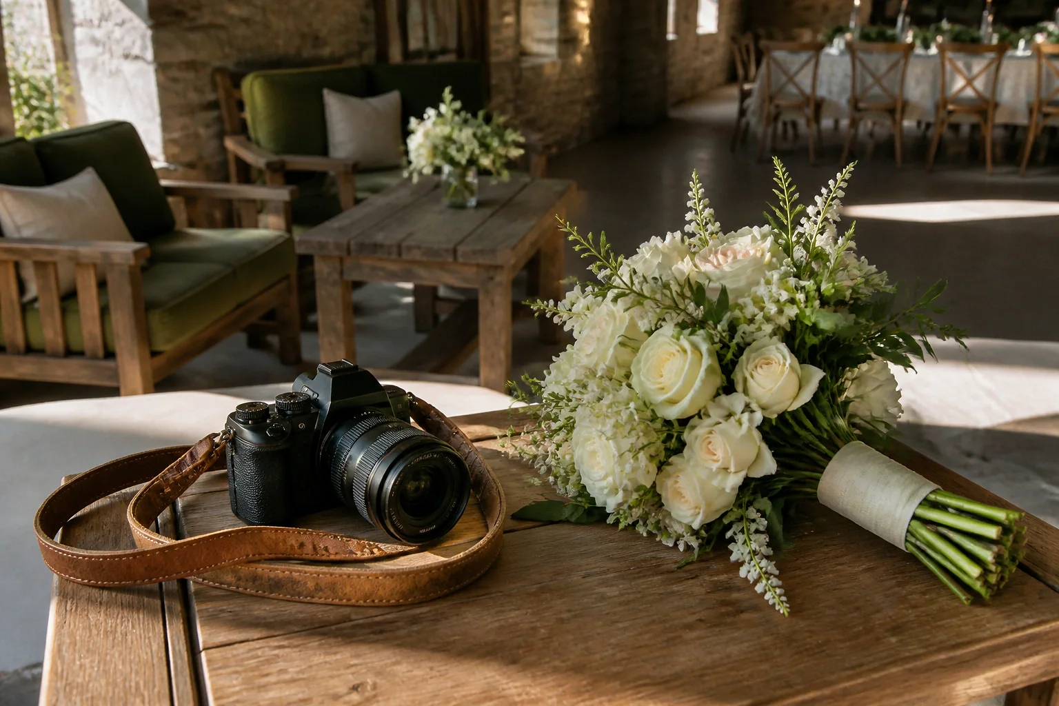 Appareil photo et accessoires de reportage de mariage — illustration générée par IA