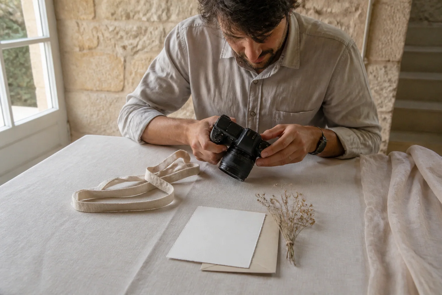 Appareil photo et accessoires de reportage de mariage — illustration générée par IA