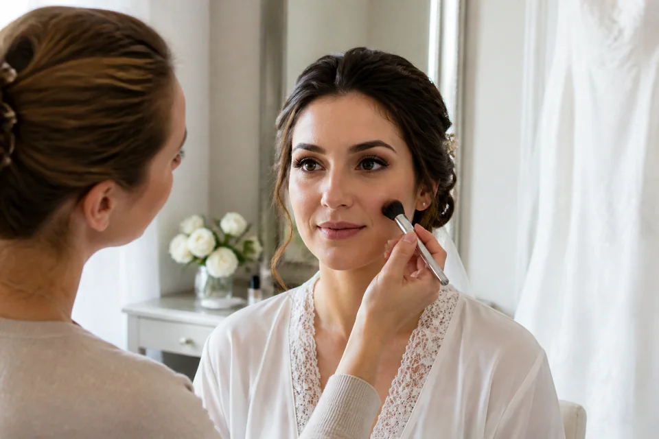 Préparation d’un maquillage de mariage — illustration générée par IA