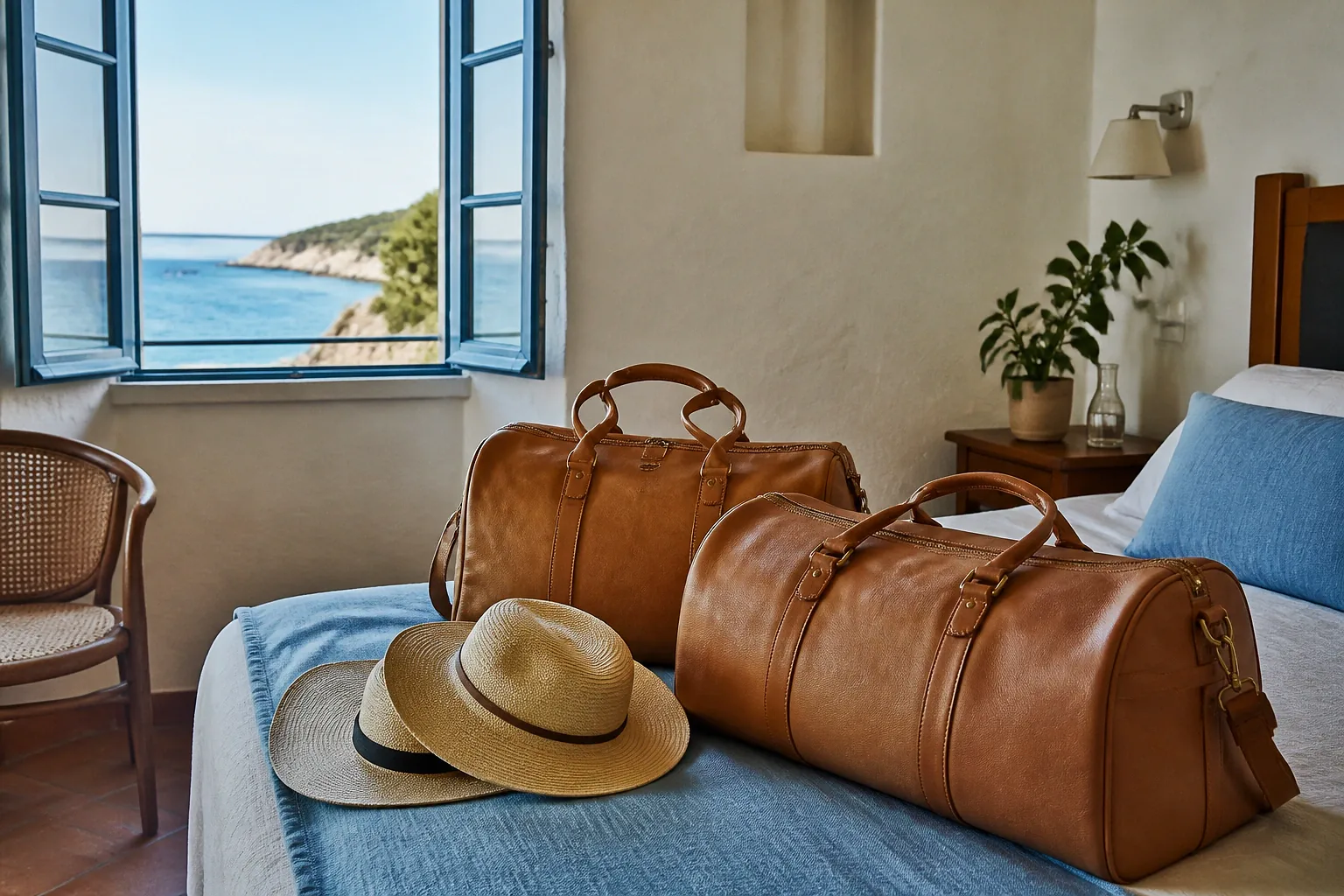 Bagages et hébergement pour un voyage de noces — illustration générée par IA