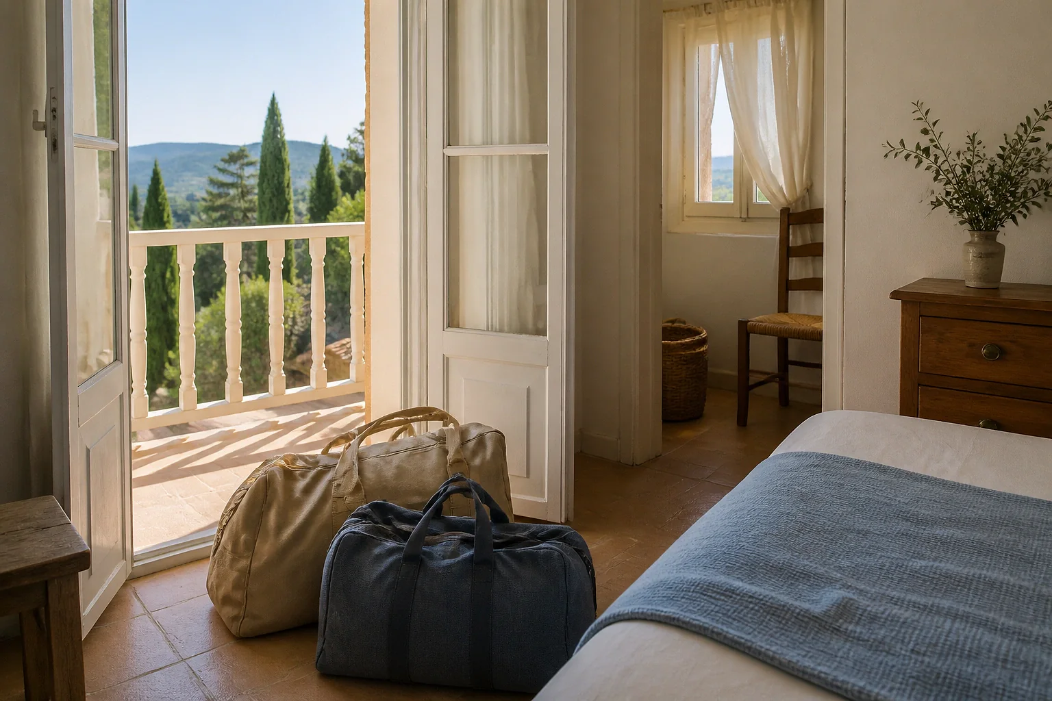 Bagages et hébergement pour un voyage de noces — illustration générée par IA