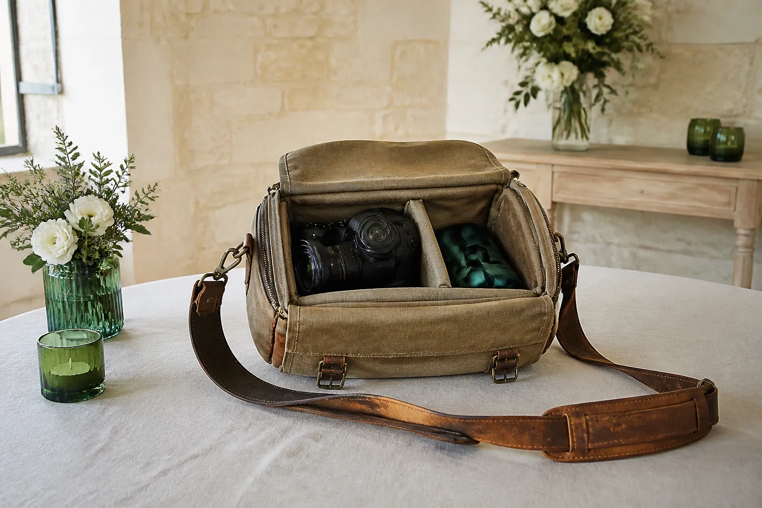 Appareil photo et accessoires de reportage de mariage — illustration générée par IA