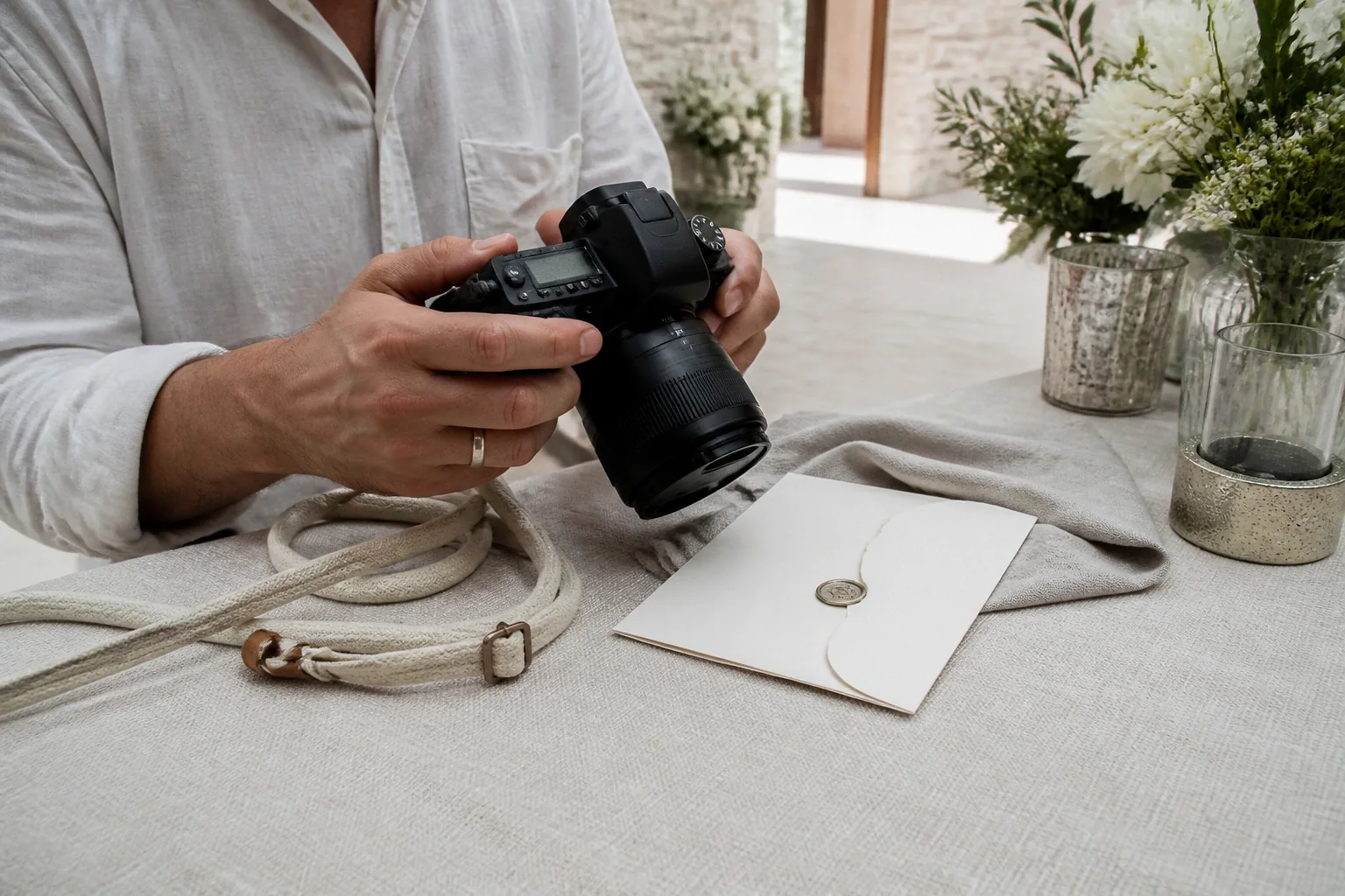 Appareil photo et accessoires de reportage de mariage — illustration générée par IA