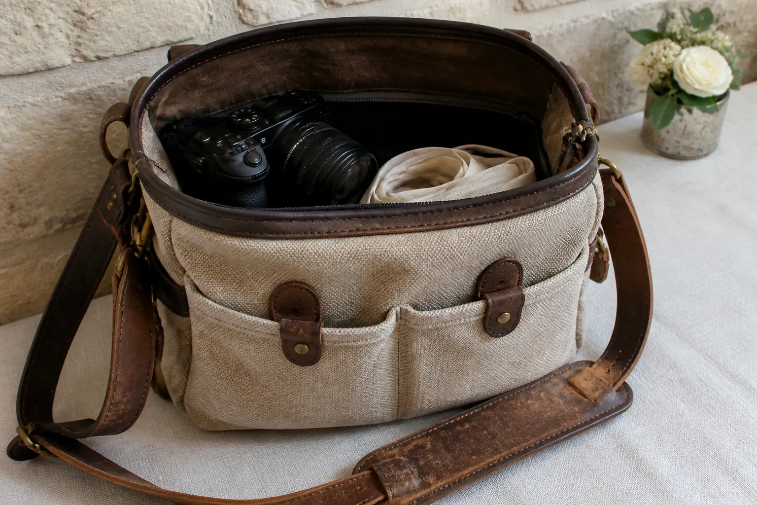 Appareil photo et accessoires de reportage de mariage — illustration générée par IA