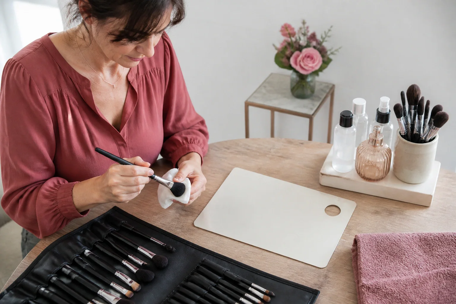 Préparation d’un maquillage de mariage — illustration générée par IA